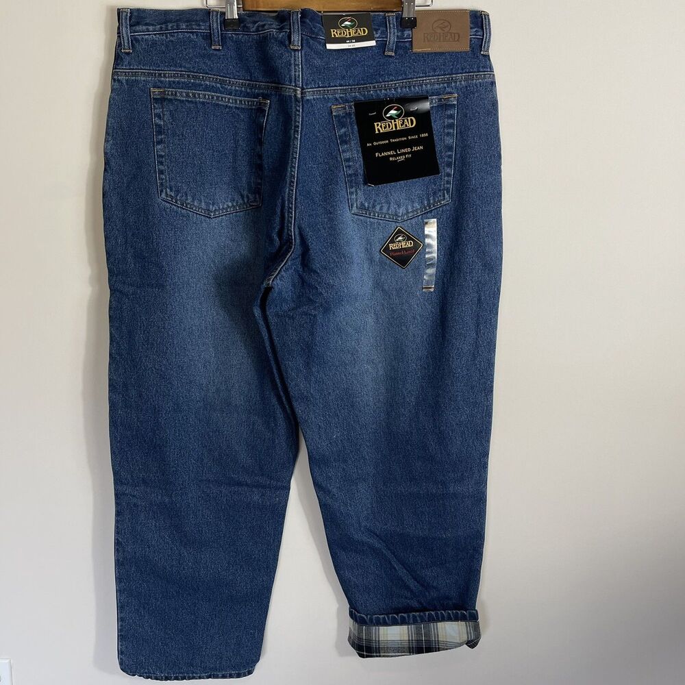 Redhead Men's Jeans Size 44/30 Straight Leg Flannel Lined Denim Blue Jeans Pants